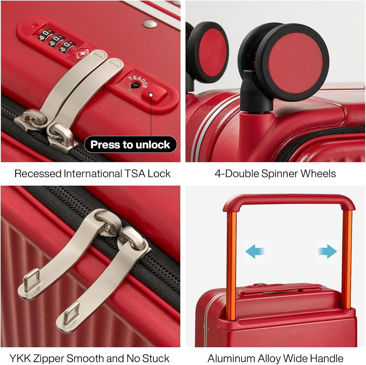 Carry On Luggage 20'' Suitcase with Front Laptop Pocket, Wide Handle Rolling Travel Suitcases PC Hardshell with Aluminum Frame Spinner Wheels & TSA Lock, Carry-On Luggage(Smoke White)