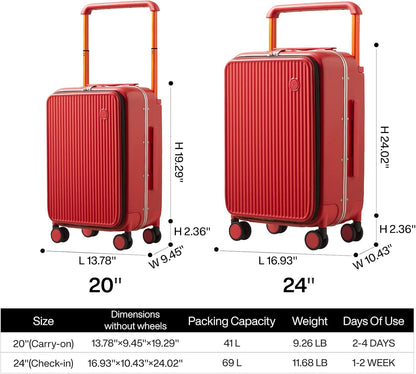 Carry On Luggage 20'' Suitcase with Front Laptop Pocket, Wide Handle Rolling Travel Suitcases PC Hardshell with Aluminum Frame Spinner Wheels & TSA Lock, Carry-On Luggage(Smoke White)