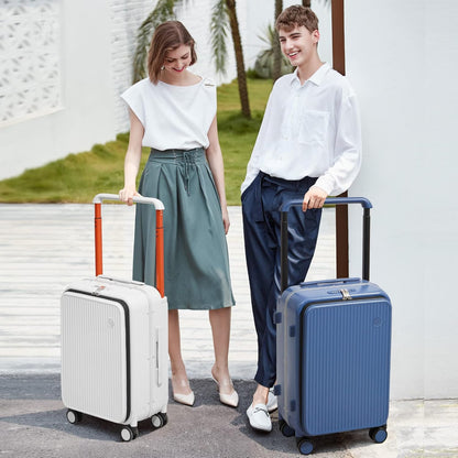 Carry On Luggage 20'' Suitcase with Front Laptop Pocket, Wide Handle Rolling Travel Suitcases PC Hardshell with Aluminum Frame Spinner Wheels & TSA Lock, Carry-On Luggage(Smoke White)