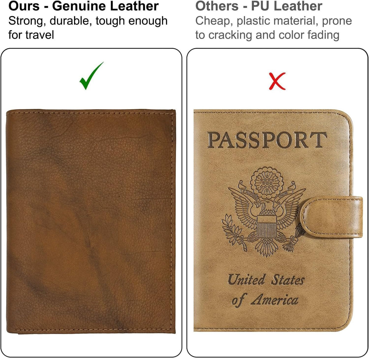 Grey RFID Genuine Leather Passport Wallet