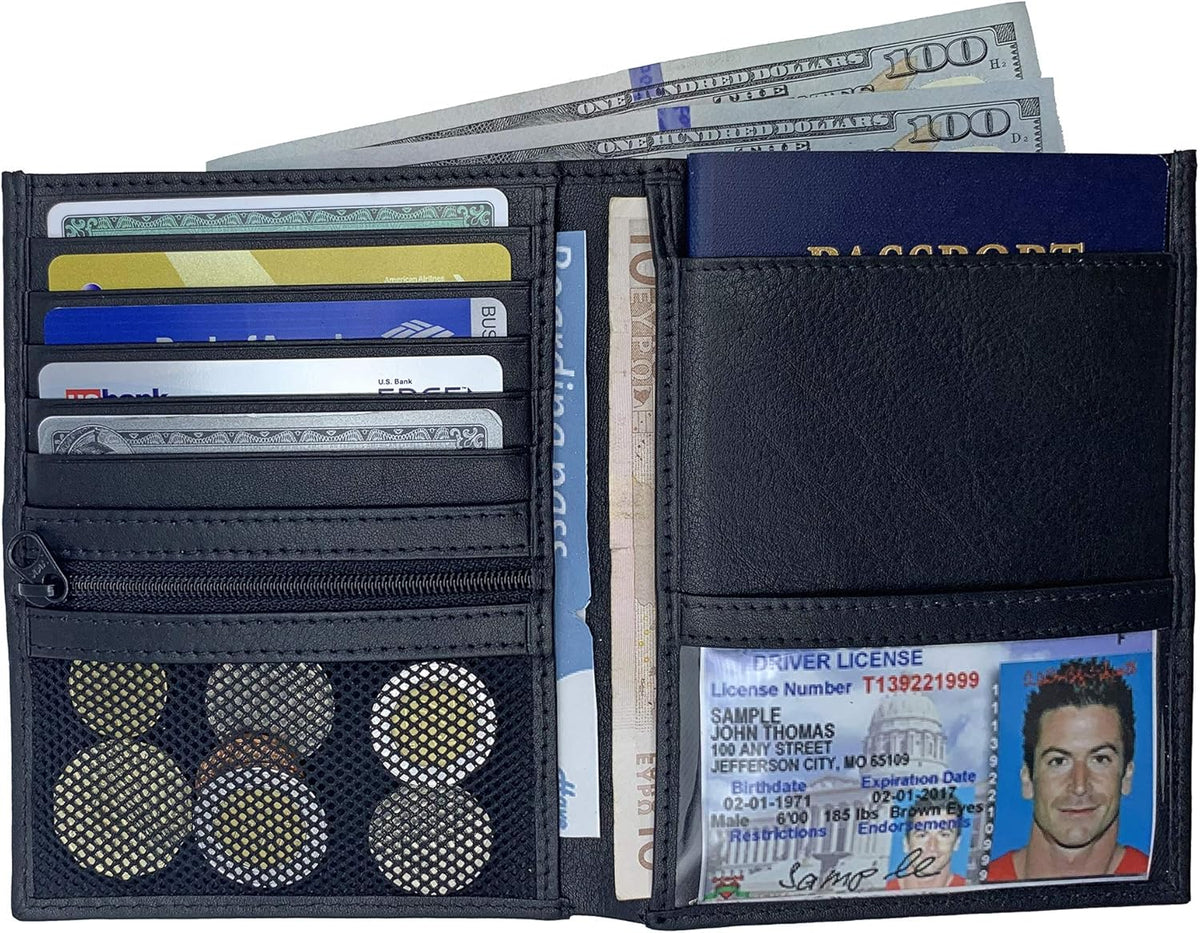 Grey RFID Genuine Leather Passport Wallet