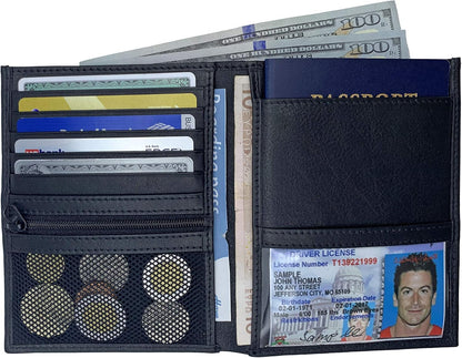 Grey RFID Genuine Leather Passport Wallet