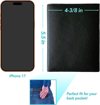 Grey RFID Genuine Leather Passport Wallet