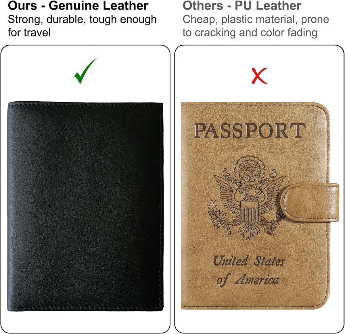 Grey RFID Genuine Leather Passport Wallet
