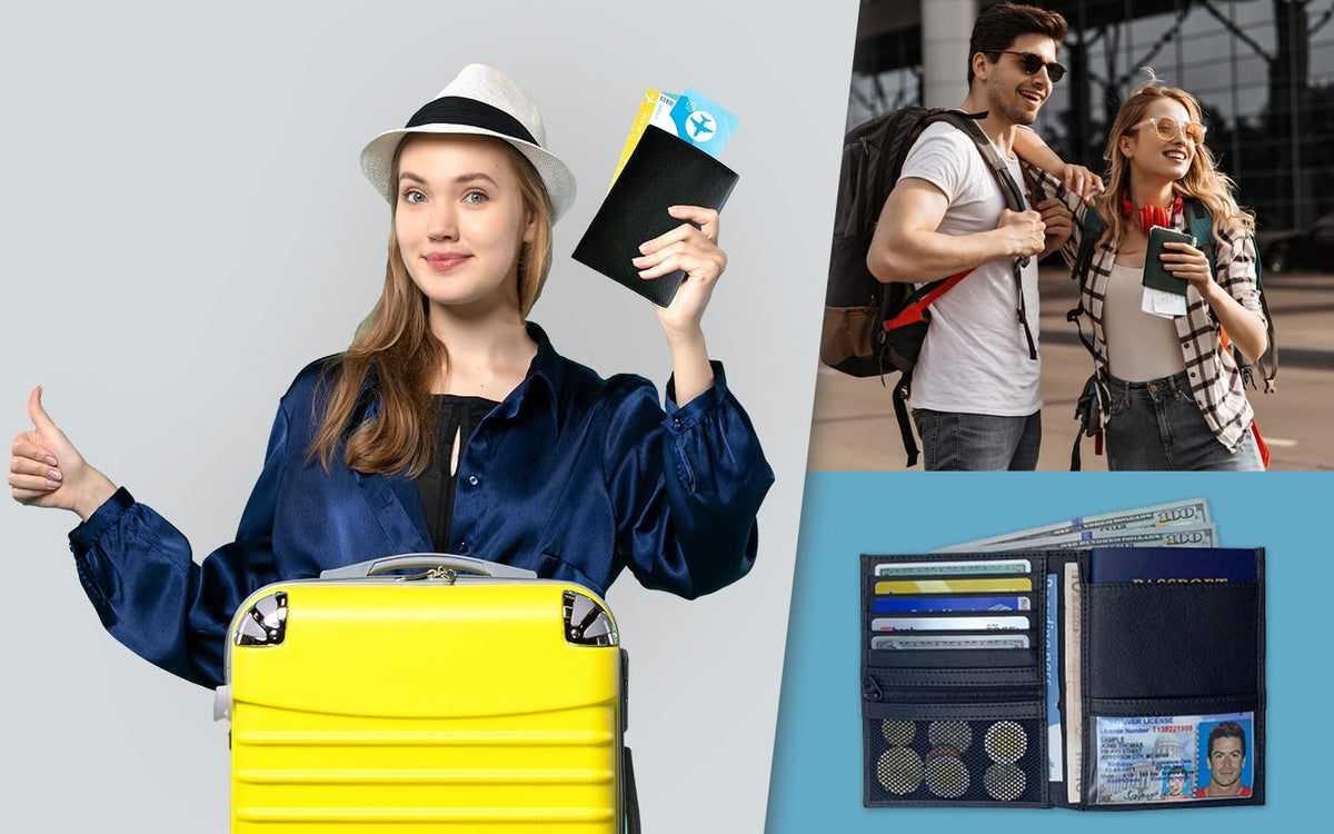 Grey RFID Genuine Leather Passport Wallet