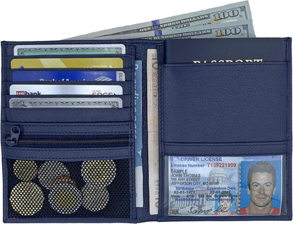 Grey RFID Genuine Leather Passport Wallet