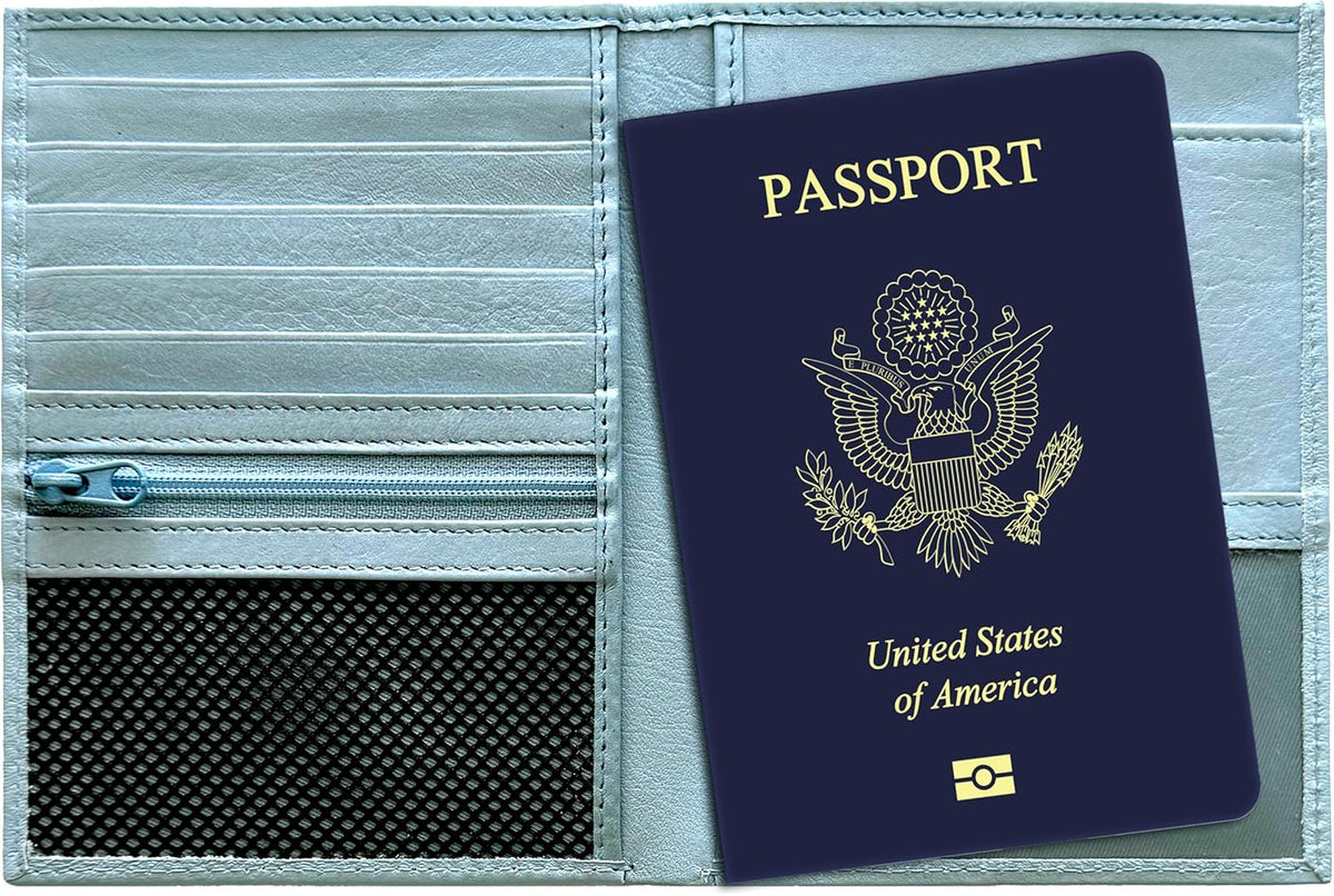 Grey RFID Genuine Leather Passport Wallet