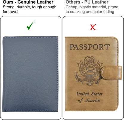 Grey RFID Genuine Leather Passport Wallet