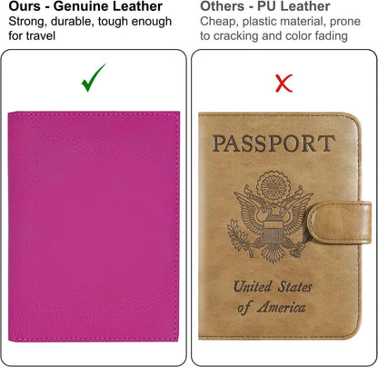 Grey RFID Genuine Leather Passport Wallet