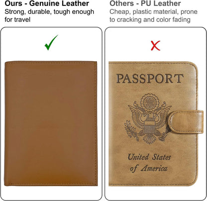 Grey RFID Genuine Leather Passport Wallet