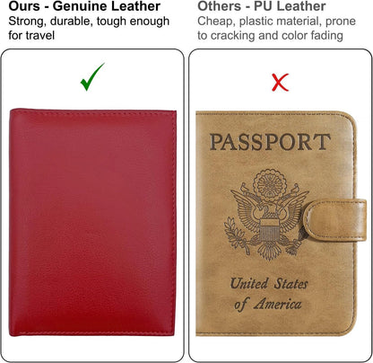 Grey RFID Genuine Leather Passport Wallet