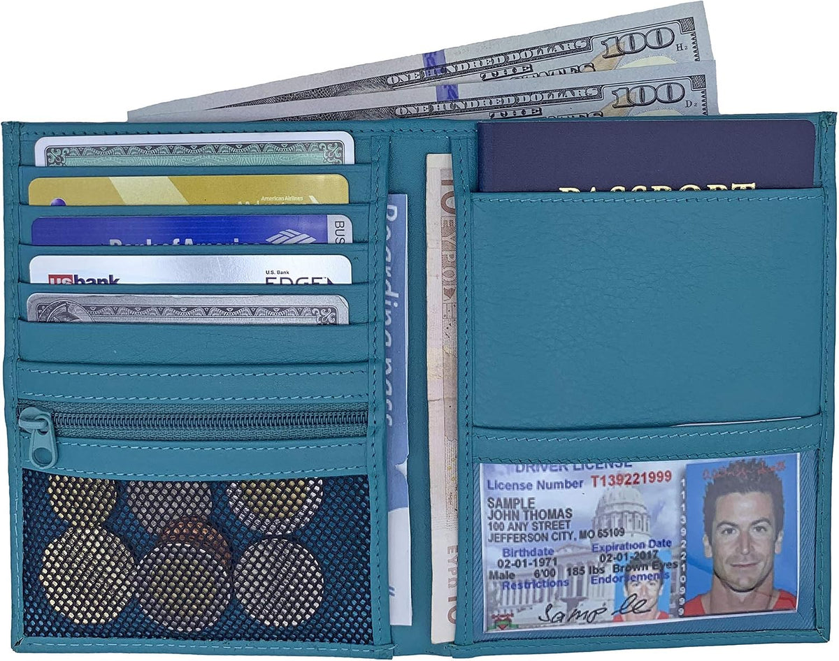 Grey RFID Genuine Leather Passport Wallet