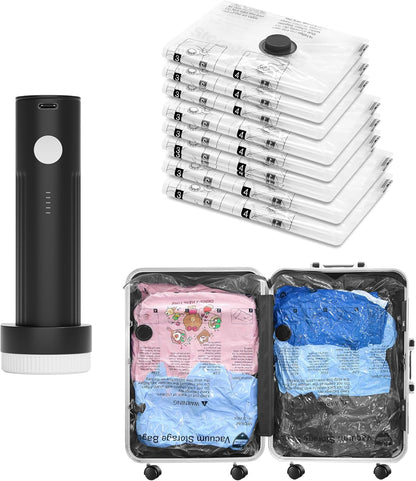 Vacuum Seal Bags for Clothing Travel and Home Storage, Travel Vacuum Bags with Electric Pump, Space Saver Compression Packing Cubes for Luggage Suitcase Bedding Blankets Clothes, 12 Combo