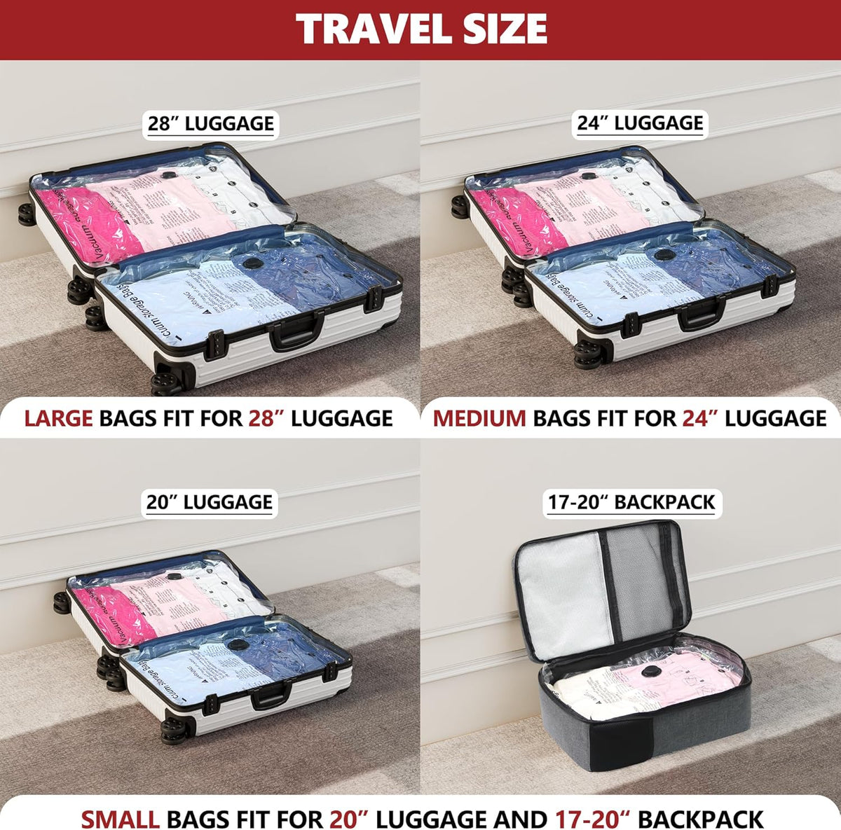 Vacuum Seal Bags for Clothing Travel and Home Storage, Travel Vacuum Bags with Electric Pump, Space Saver Compression Packing Cubes for Luggage Suitcase Bedding Blankets Clothes, 12 Combo