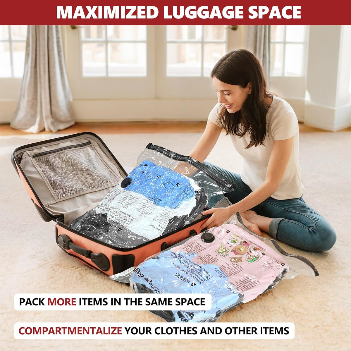 Vacuum Seal Bags for Clothing Travel and Home Storage, Travel Vacuum Bags with Electric Pump, Space Saver Compression Packing Cubes for Luggage Suitcase Bedding Blankets Clothes, 12 Combo