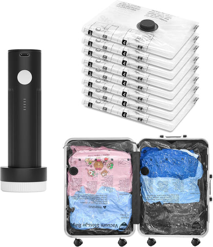 Vacuum Seal Bags for Clothing Travel and Home Storage, Travel Vacuum Bags with Electric Pump, Space Saver Compression Packing Cubes for Luggage Suitcase Bedding Blankets Clothes, 12 Combo