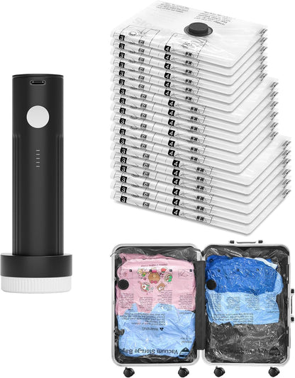 Vacuum Seal Bags for Clothing Travel and Home Storage, Travel Vacuum Bags with Electric Pump, Space Saver Compression Packing Cubes for Luggage Suitcase Bedding Blankets Clothes, 12 Combo