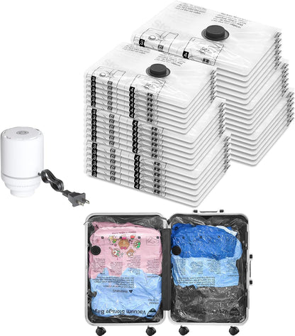 Vacuum Seal Bags for Clothing Travel and Home Storage, Travel Vacuum Bags with Electric Pump, Space Saver Compression Packing Cubes for Luggage Suitcase Bedding Blankets Clothes, 12 Combo