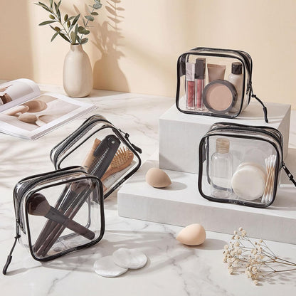 12 Pcs Iridescent Holographic Clear Cosmetic Makeup Bags with Zipper Tsa Approved Pouches Bulk for Travel Transparent PVC Waterproof Carry Pouches Organizer Case for Men Women