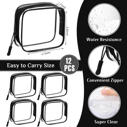 12 Pcs Iridescent Holographic Clear Cosmetic Makeup Bags with Zipper Tsa Approved Pouches Bulk for Travel Transparent PVC Waterproof Carry Pouches Organizer Case for Men Women