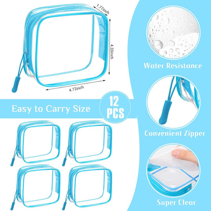 12 Pcs Iridescent Holographic Clear Cosmetic Makeup Bags with Zipper Tsa Approved Pouches Bulk for Travel Transparent PVC Waterproof Carry Pouches Organizer Case for Men Women