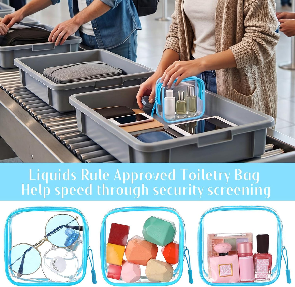 12 Pcs Iridescent Holographic Clear Cosmetic Makeup Bags with Zipper Tsa Approved Pouches Bulk for Travel Transparent PVC Waterproof Carry Pouches Organizer Case for Men Women