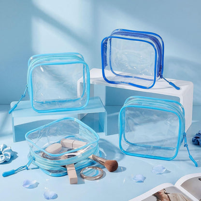 12 Pcs Iridescent Holographic Clear Cosmetic Makeup Bags with Zipper Tsa Approved Pouches Bulk for Travel Transparent PVC Waterproof Carry Pouches Organizer Case for Men Women