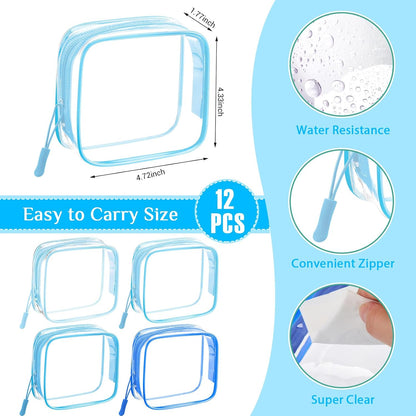 12 Pcs Iridescent Holographic Clear Cosmetic Makeup Bags with Zipper Tsa Approved Pouches Bulk for Travel Transparent PVC Waterproof Carry Pouches Organizer Case for Men Women
