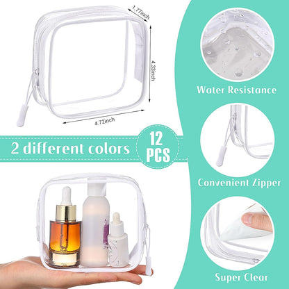 12 Pcs Iridescent Holographic Clear Cosmetic Makeup Bags with Zipper Tsa Approved Pouches Bulk for Travel Transparent PVC Waterproof Carry Pouches Organizer Case for Men Women
