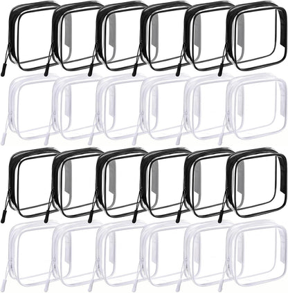 12 Pcs Iridescent Holographic Clear Cosmetic Makeup Bags with Zipper Tsa Approved Pouches Bulk for Travel Transparent PVC Waterproof Carry Pouches Organizer Case for Men Women