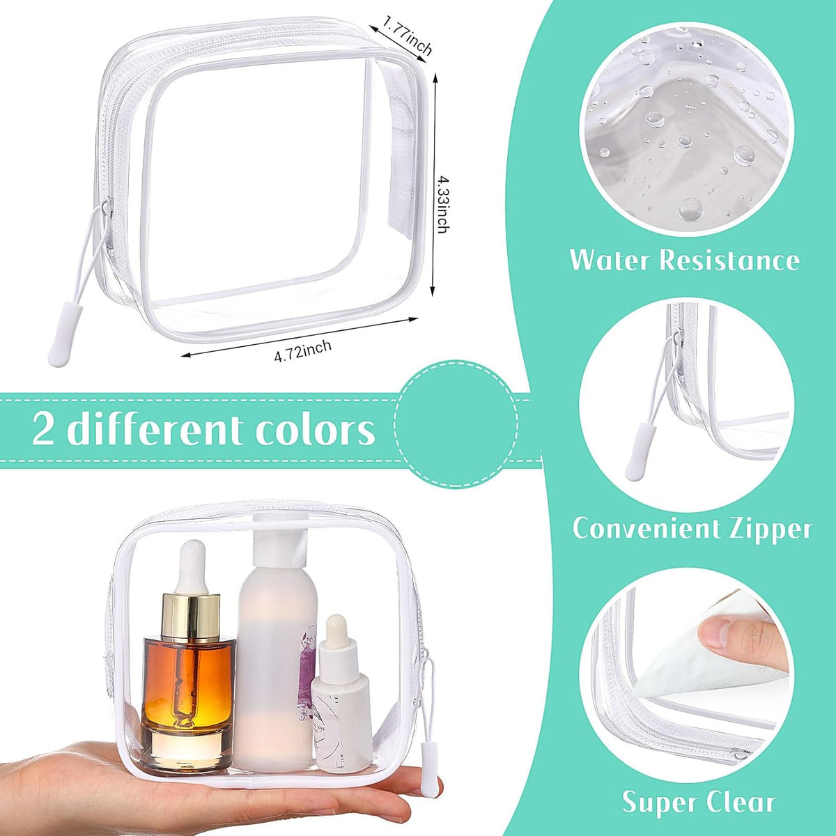 12 Pcs Iridescent Holographic Clear Cosmetic Makeup Bags with Zipper Tsa Approved Pouches Bulk for Travel Transparent PVC Waterproof Carry Pouches Organizer Case for Men Women