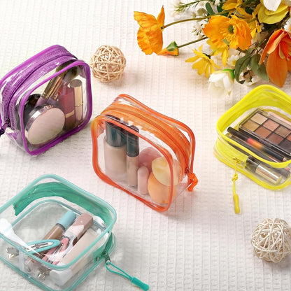 12 Pcs Iridescent Holographic Clear Cosmetic Makeup Bags with Zipper Tsa Approved Pouches Bulk for Travel Transparent PVC Waterproof Carry Pouches Organizer Case for Men Women