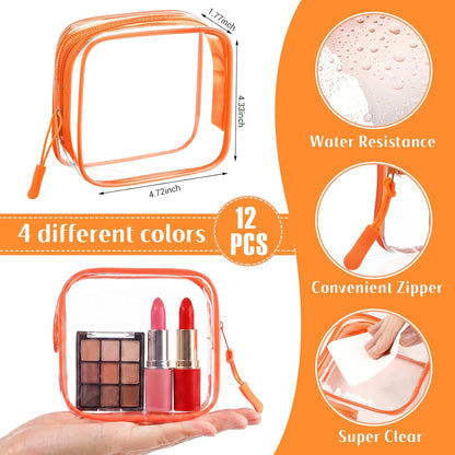 12 Pcs Iridescent Holographic Clear Cosmetic Makeup Bags with Zipper Tsa Approved Pouches Bulk for Travel Transparent PVC Waterproof Carry Pouches Organizer Case for Men Women