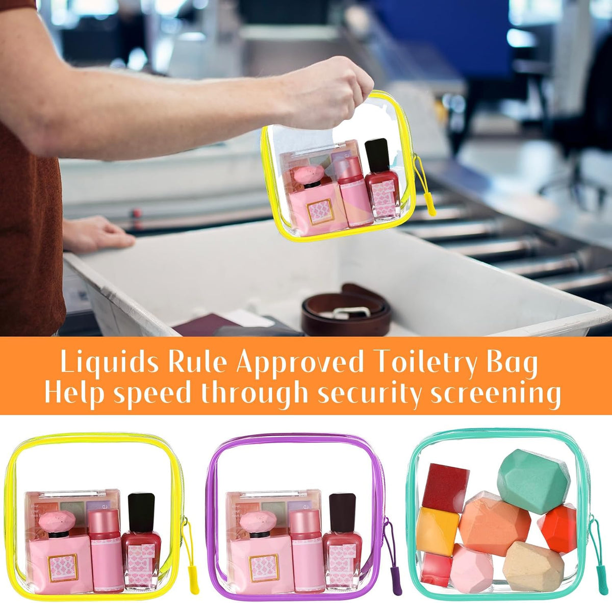 12 Pcs Iridescent Holographic Clear Cosmetic Makeup Bags with Zipper Tsa Approved Pouches Bulk for Travel Transparent PVC Waterproof Carry Pouches Organizer Case for Men Women