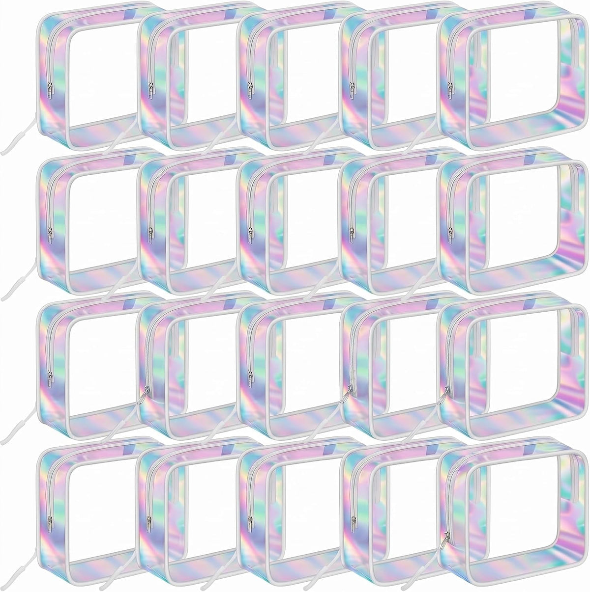 12 Pcs Iridescent Holographic Clear Cosmetic Makeup Bags with Zipper Tsa Approved Pouches Bulk for Travel Transparent PVC Waterproof Carry Pouches Organizer Case for Men Women