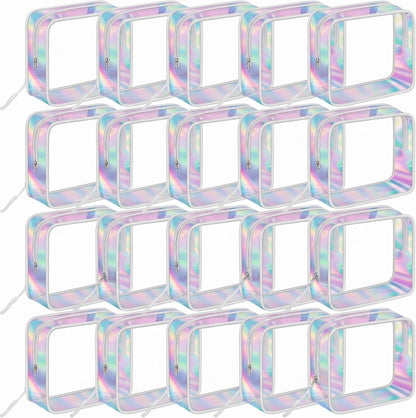 12 Pcs Iridescent Holographic Clear Cosmetic Makeup Bags with Zipper Tsa Approved Pouches Bulk for Travel Transparent PVC Waterproof Carry Pouches Organizer Case for Men Women