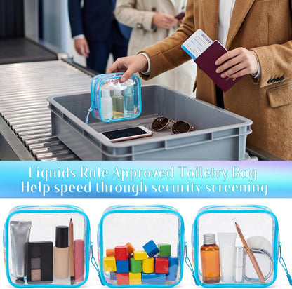 12 Pcs Iridescent Holographic Clear Cosmetic Makeup Bags with Zipper Tsa Approved Pouches Bulk for Travel Transparent PVC Waterproof Carry Pouches Organizer Case for Men Women