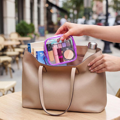 12 Pcs Iridescent Holographic Clear Cosmetic Makeup Bags with Zipper Tsa Approved Pouches Bulk for Travel Transparent PVC Waterproof Carry Pouches Organizer Case for Men Women