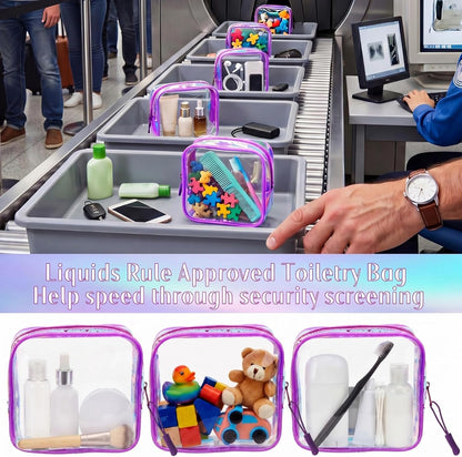 12 Pcs Iridescent Holographic Clear Cosmetic Makeup Bags with Zipper Tsa Approved Pouches Bulk for Travel Transparent PVC Waterproof Carry Pouches Organizer Case for Men Women