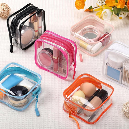 12 Pcs Iridescent Holographic Clear Cosmetic Makeup Bags with Zipper Tsa Approved Pouches Bulk for Travel Transparent PVC Waterproof Carry Pouches Organizer Case for Men Women