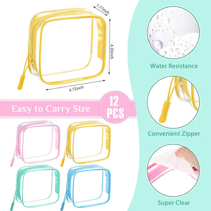 12 Pcs Iridescent Holographic Clear Cosmetic Makeup Bags with Zipper Tsa Approved Pouches Bulk for Travel Transparent PVC Waterproof Carry Pouches Organizer Case for Men Women