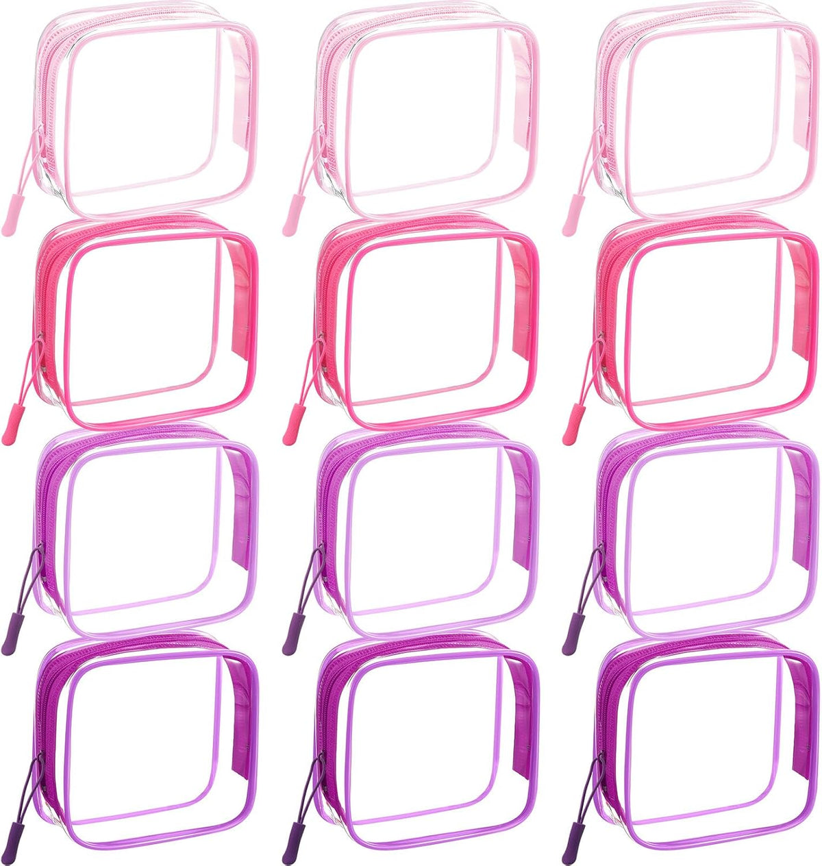12 Pcs Iridescent Holographic Clear Cosmetic Makeup Bags with Zipper Tsa Approved Pouches Bulk for Travel Transparent PVC Waterproof Carry Pouches Organizer Case for Men Women
