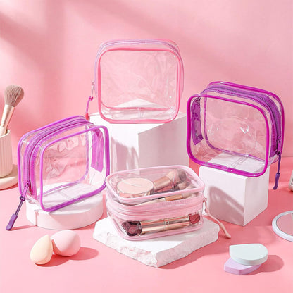 12 Pcs Iridescent Holographic Clear Cosmetic Makeup Bags with Zipper Tsa Approved Pouches Bulk for Travel Transparent PVC Waterproof Carry Pouches Organizer Case for Men Women