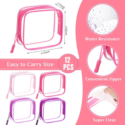 12 Pcs Iridescent Holographic Clear Cosmetic Makeup Bags with Zipper Tsa Approved Pouches Bulk for Travel Transparent PVC Waterproof Carry Pouches Organizer Case for Men Women