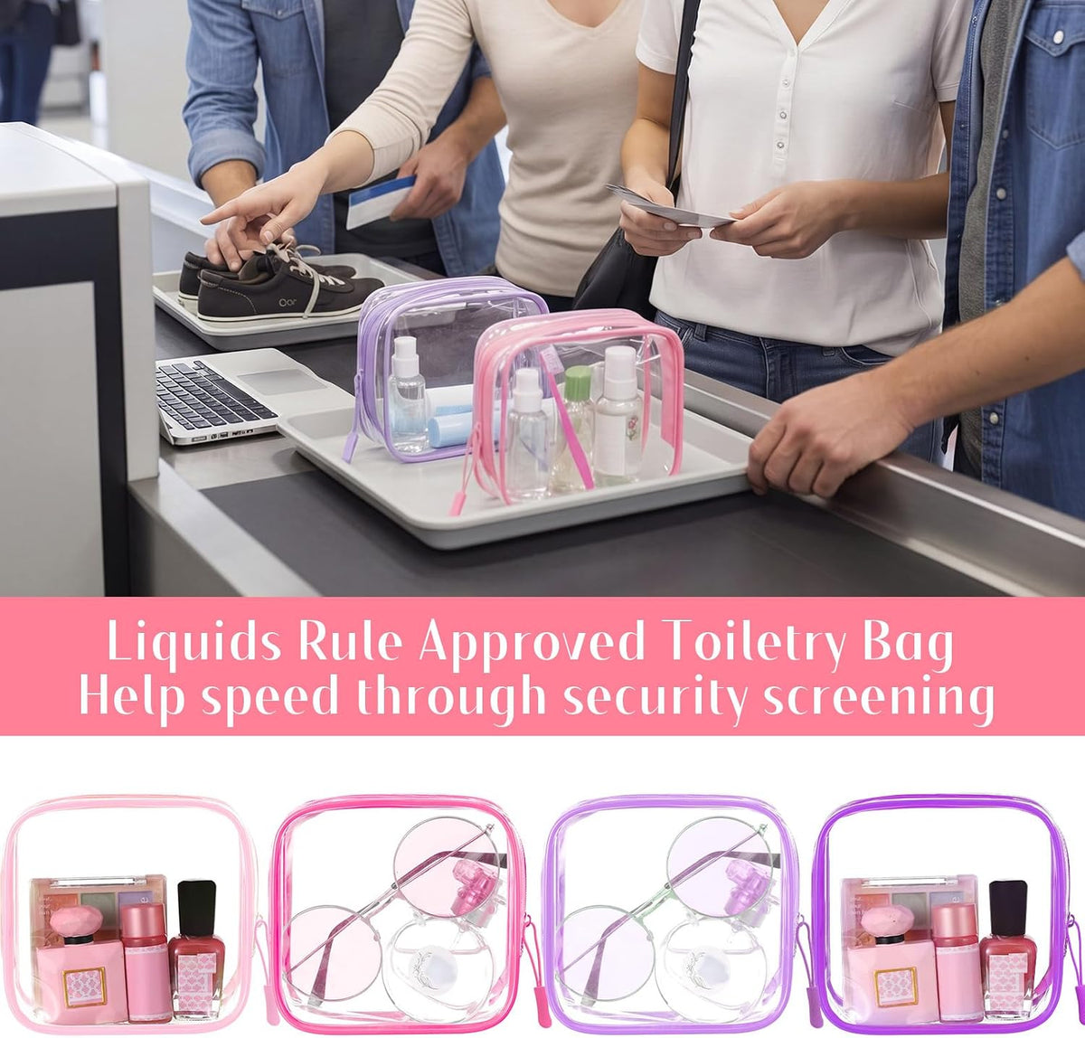 12 Pcs Iridescent Holographic Clear Cosmetic Makeup Bags with Zipper Tsa Approved Pouches Bulk for Travel Transparent PVC Waterproof Carry Pouches Organizer Case for Men Women