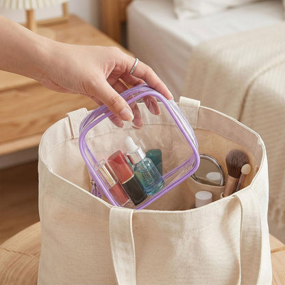 12 Pcs Iridescent Holographic Clear Cosmetic Makeup Bags with Zipper Tsa Approved Pouches Bulk for Travel Transparent PVC Waterproof Carry Pouches Organizer Case for Men Women