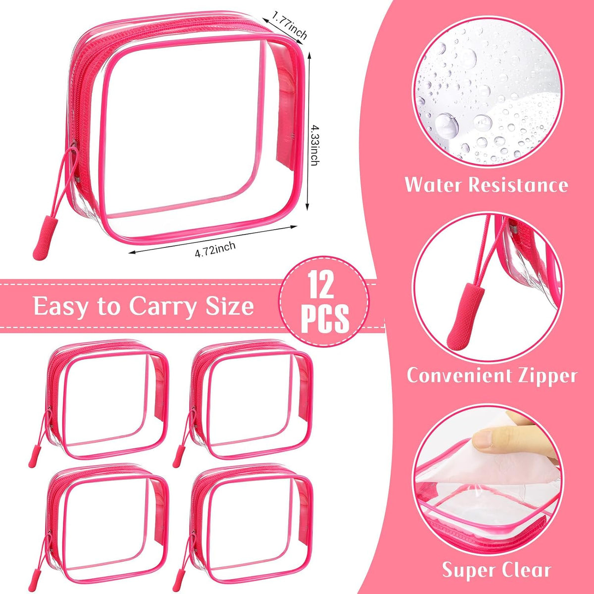 12 Pcs Iridescent Holographic Clear Cosmetic Makeup Bags with Zipper Tsa Approved Pouches Bulk for Travel Transparent PVC Waterproof Carry Pouches Organizer Case for Men Women