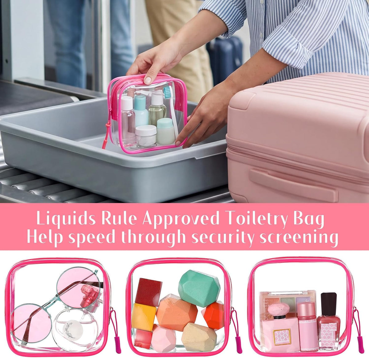 12 Pcs Iridescent Holographic Clear Cosmetic Makeup Bags with Zipper Tsa Approved Pouches Bulk for Travel Transparent PVC Waterproof Carry Pouches Organizer Case for Men Women
