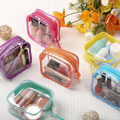 12 Pcs Iridescent Holographic Clear Cosmetic Makeup Bags with Zipper Tsa Approved Pouches Bulk for Travel Transparent PVC Waterproof Carry Pouches Organizer Case for Men Women