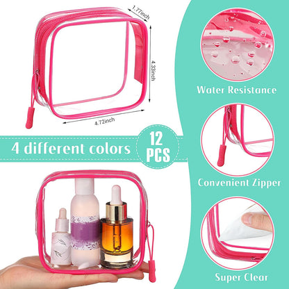 12 Pcs Iridescent Holographic Clear Cosmetic Makeup Bags with Zipper Tsa Approved Pouches Bulk for Travel Transparent PVC Waterproof Carry Pouches Organizer Case for Men Women